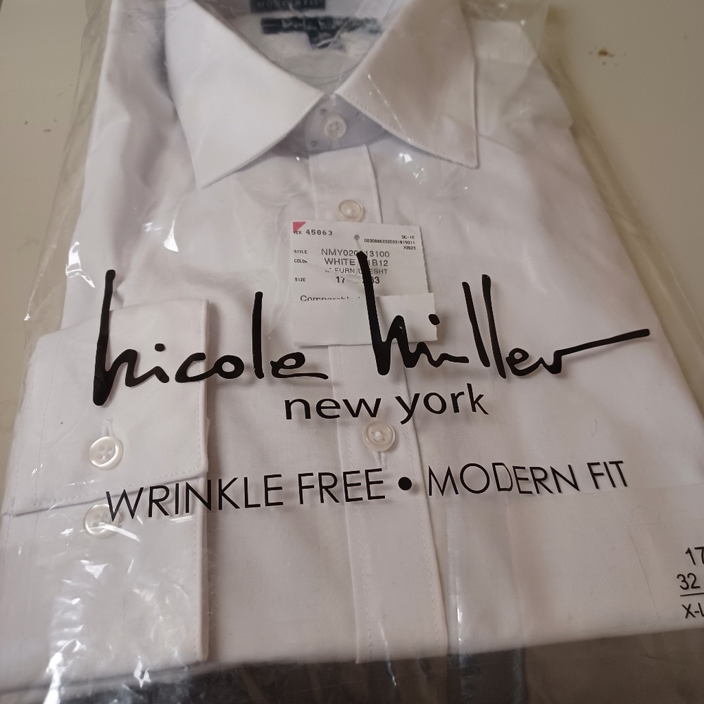 Nicole Miller Wrinkle Free White Button Down Dress Shirt XL